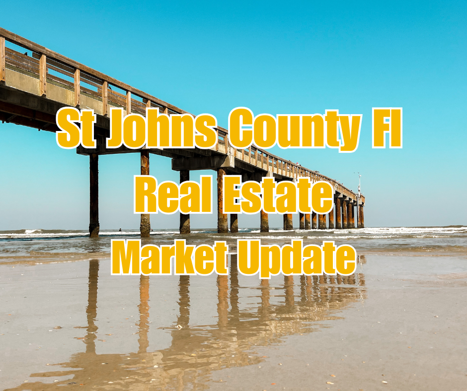 This pier is at the St Augustine Beach in Florida, with the title of St Johns County Real Estate Market Update.