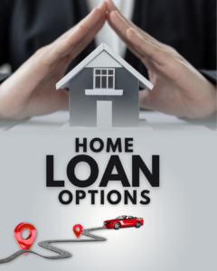 Hands forming a roof shape over a small house model with text “Home Loan Options,” representing first-time homebuyer financing choices in Jacksonville Florida
