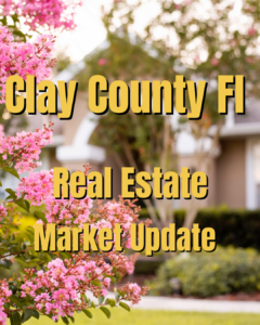 Picture showing a house and crepe myrtle with text that says clay county real estate market update.