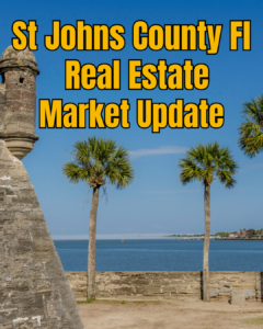 A pic of the fort in St Augustine Florida with palm trees and water next to it. The caption reads St Johns County Fl Real Estate Market Update