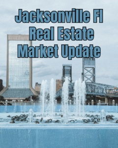 View of the Jacksonville, Florida skyline and Main Street Bridge with the Friendship Fountain in the foreground, used as the featured image for a Jacksonville FL real estate market update.